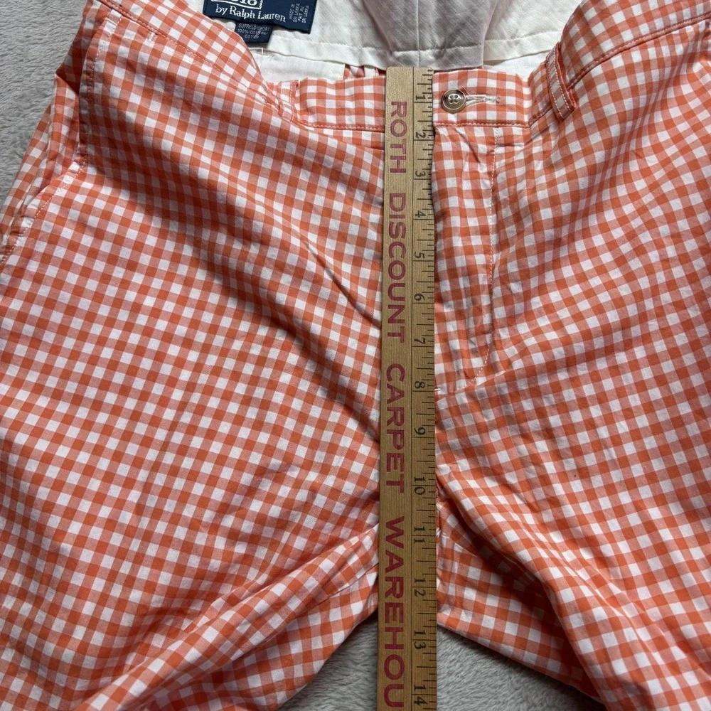 NWT Polo Ralph Lauren Shorts Men 35 Orange White Gingham Check Plaid Vintage